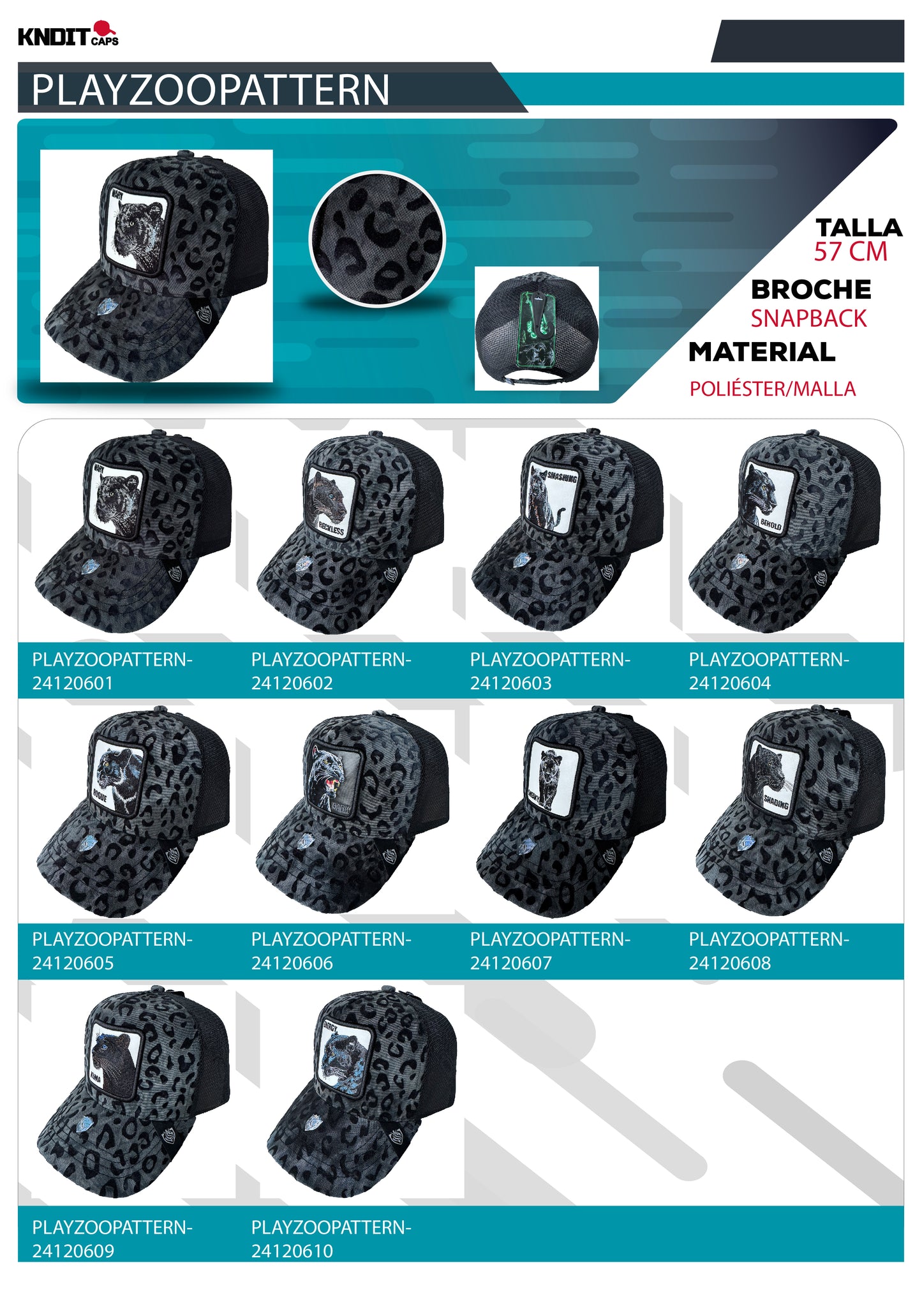 Gorra Animales PLAYZOO PATTERN ( LOTE SORPRESA 30 PIEZAS )