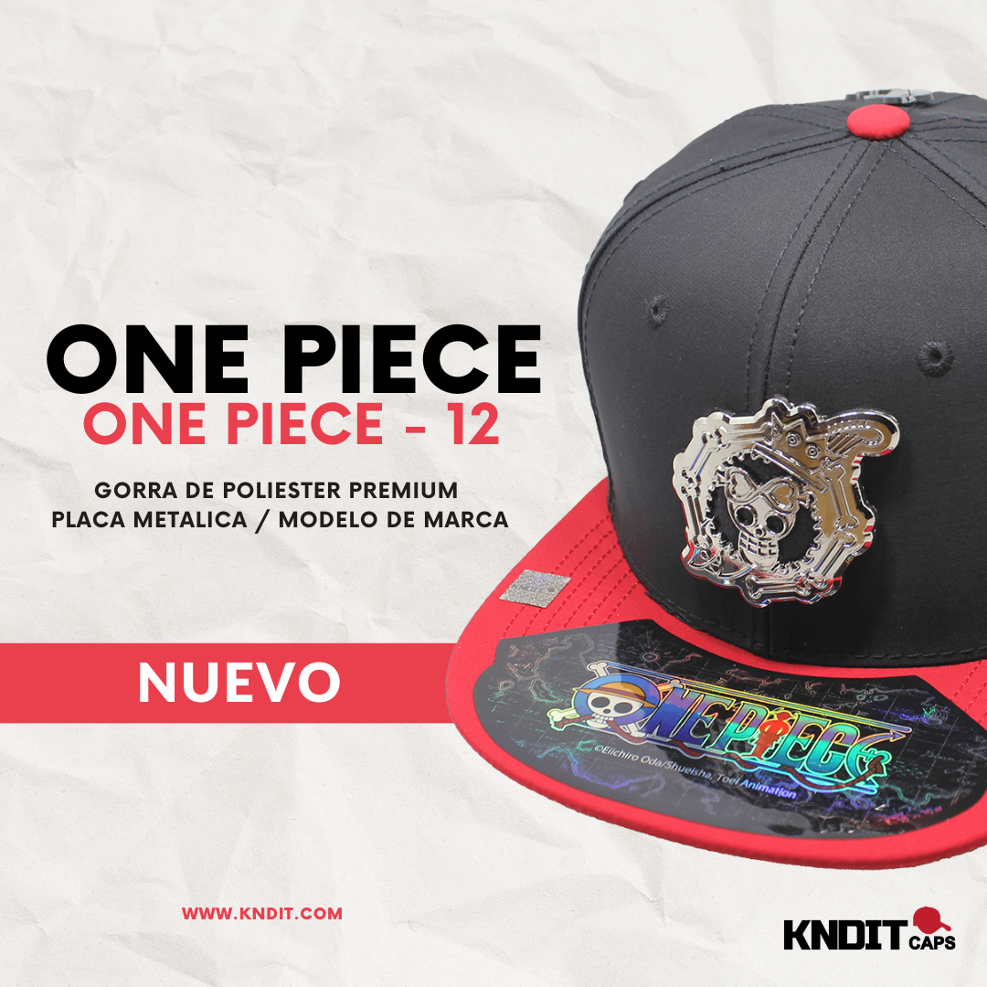 Gorra "ONE PIECE" Brook Placa Metálica Cromada con textura en Vinipiel 12