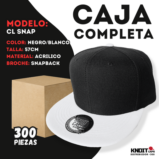 Gorra "CL SNAP" Caja Completa (300 PZ) | Color NEGRO-BLANCO | Modelo "CL SNAP"