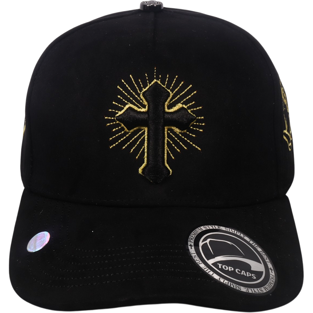 Gorra Top Caps de Gamuza Premium "CRUZ" bordado frontal con motivo de cruz y Estilo Snapback-009