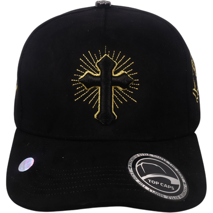 Gorra Top Caps de Gamuza Premium "CRUZ" bordado frontal con motivo de cruz y Estilo Snapback-009