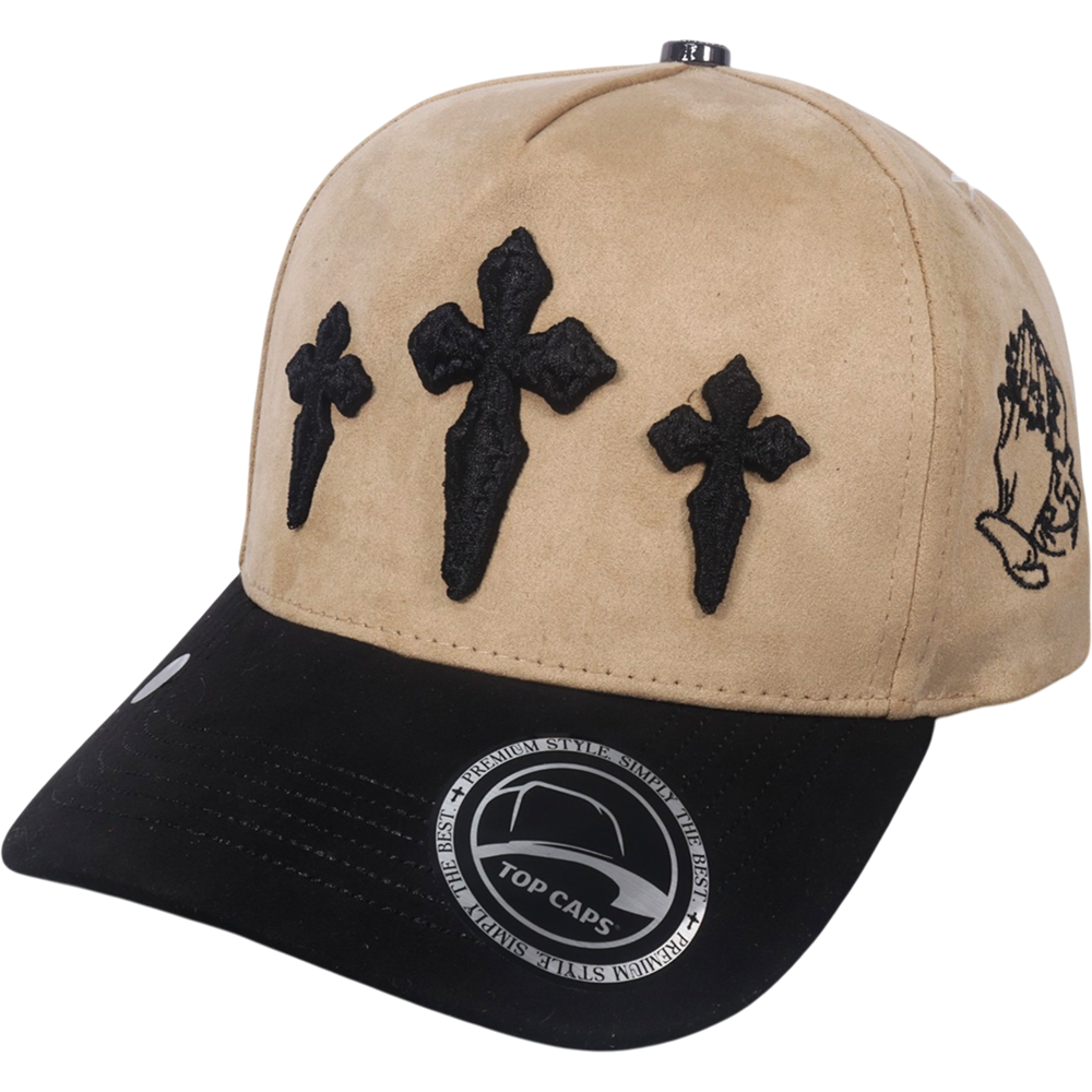 Gorra Top Caps de Gamuza Premium "CRUCES" bordado frontal con motivo de CRUCES y Estilo Snapback-007