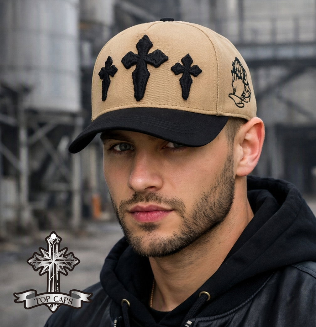 Gorra Top Caps de Gamuza Premium "CRUCES" bordado frontal con motivo de CRUCES y Estilo Snapback-007