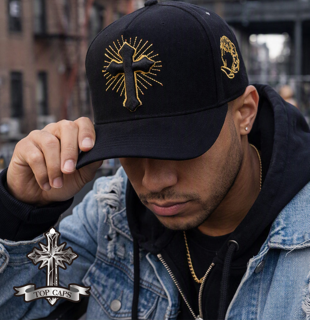 Gorra Top Caps de Gamuza Premium "CRUZ" bordado frontal con motivo de cruz y Estilo Snapback-009
